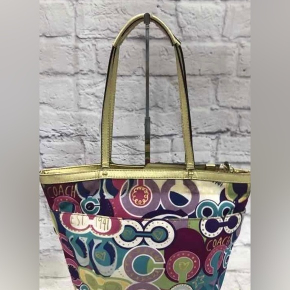 COACH Poppy Rainbow Pop Glam Multicolor Signature Cs Double Strap Shoulder Bag - Picture 5 of 11